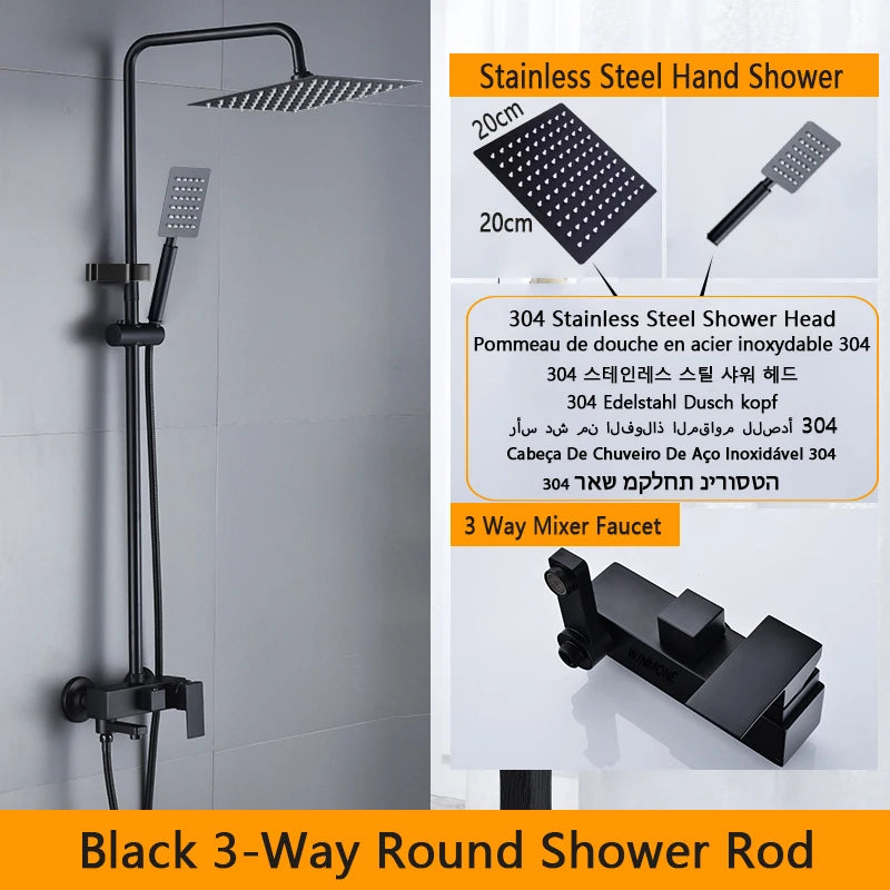 Black Rainfall Bathtub Shower Faucet Set 4 Ways with Bidet Mixer Taps Wall Mounted Brass Pressurization Rain Shower System Sets