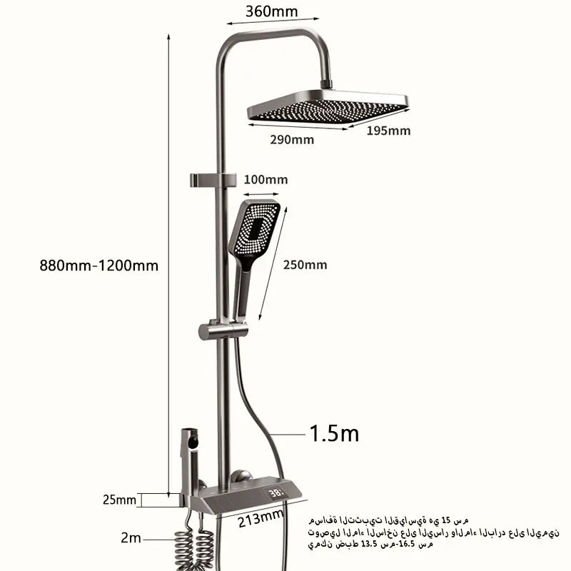 Black Shower System Set Bathroom Brass Showers Faucet Sets Digital 4 Way LED Rain Bathtub Hot Cold Piano Key Rainfall Shower Set
