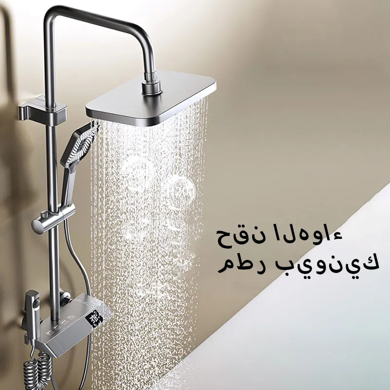 Black Shower System Set Bathroom Brass Showers Faucet Sets Digital 4 Way LED Rain Bathtub Hot Cold Piano Key Rainfall Shower Set