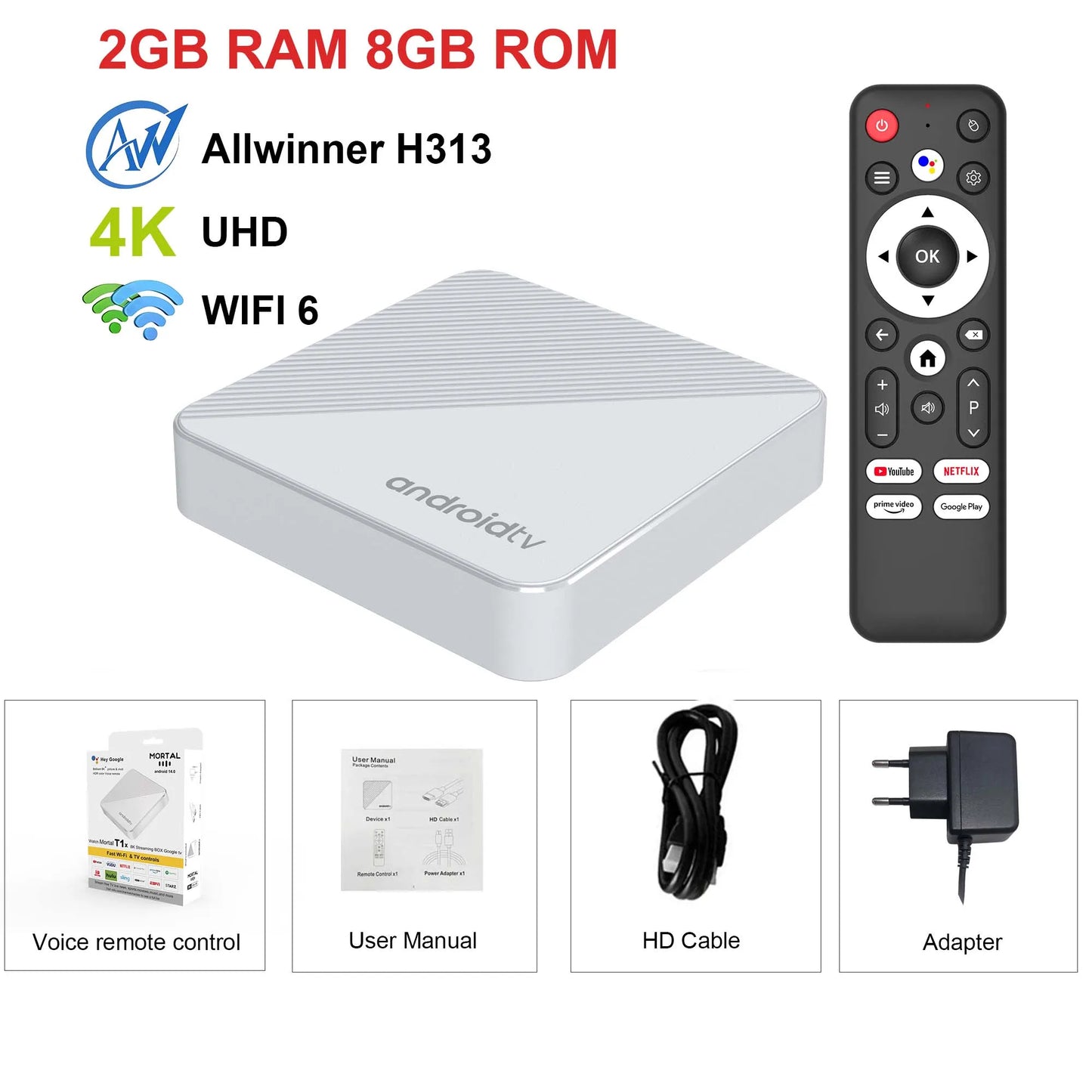 Android14 TV Box Smart Home theater T1S AllwinnerH313 Chip Quad core Wifi6 1000M Lan Bluetooth Chromecast Streaming Media Player