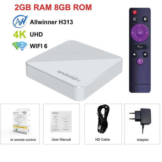 Android14 TV Box Smart Home theater T1S AllwinnerH313 Chip Quad core Wifi6 1000M Lan Bluetooth Chromecast Streaming Media Player