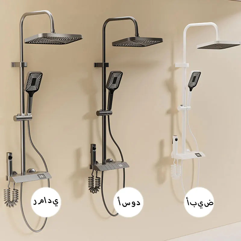 Black Shower System Set Bathroom Brass Showers Faucet Sets Digital 4 Way LED Rain Bathtub Hot Cold Piano Key Rainfall Shower Set