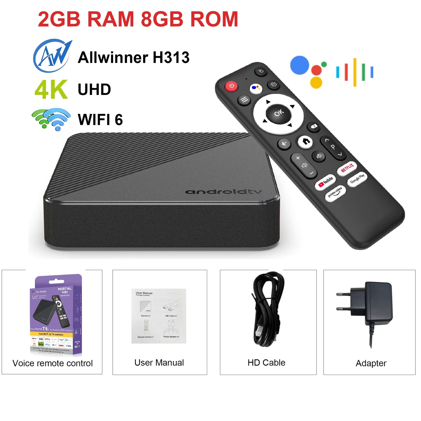 Android14 TV Box Smart Home theater T1S AllwinnerH313 Chip Quad core Wifi6 1000M Lan Bluetooth Chromecast Streaming Media Player