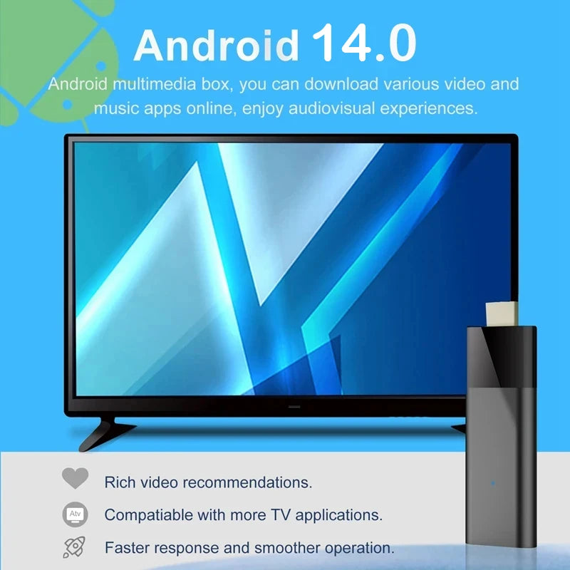 Smart TV Stick 8GB 128GB Android 14 Q12 Streaming Media Player Allwinner H313 Bluetooth 5.4 Wifi 5G Google Assistant Set Top Box