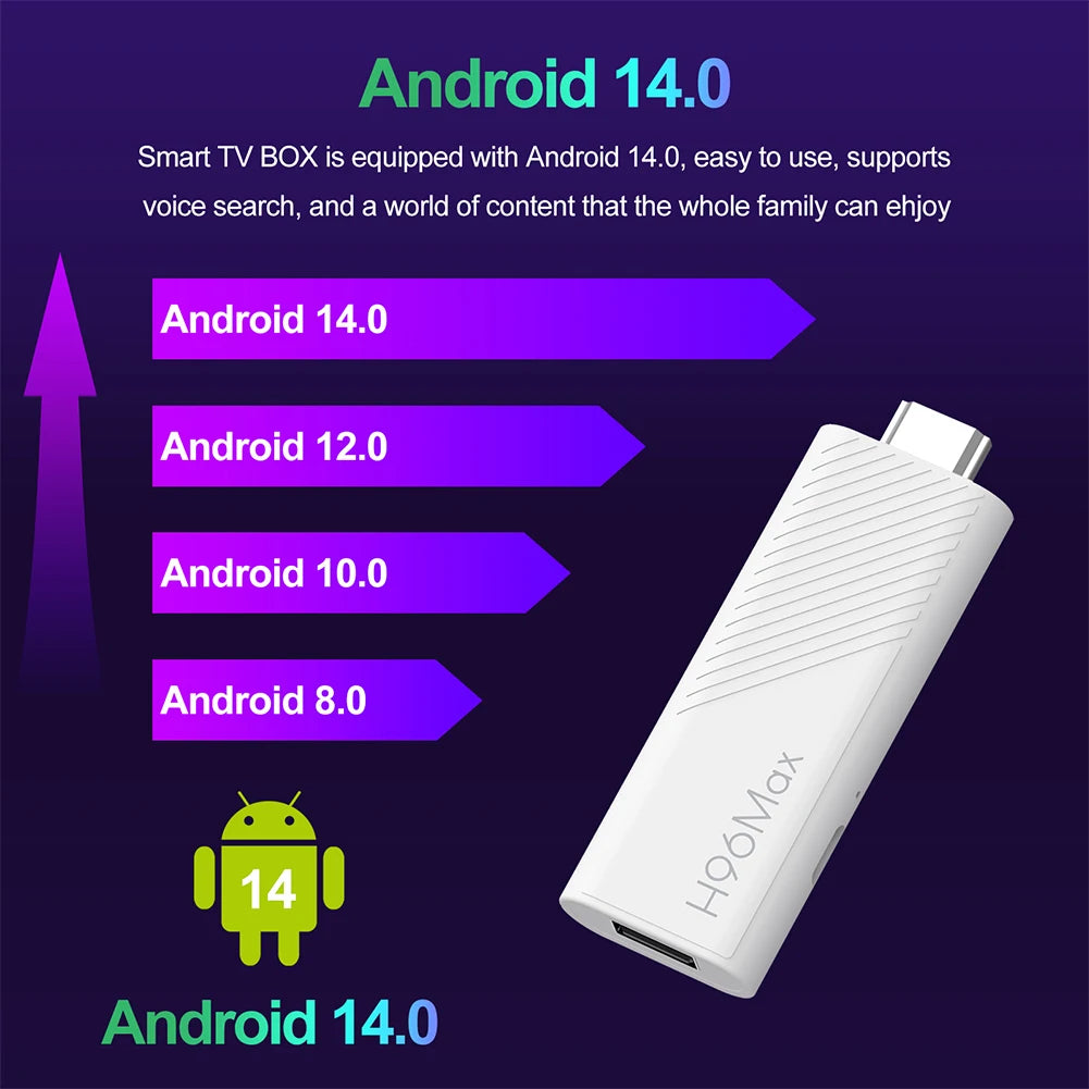 Android 14.0 TV Stick H96 MAX Allwinner H313 Smart TV Box 2.4G 5G Wifi6 BT 4K Media Player 2GB 16GB Google Voice Remote TV Box