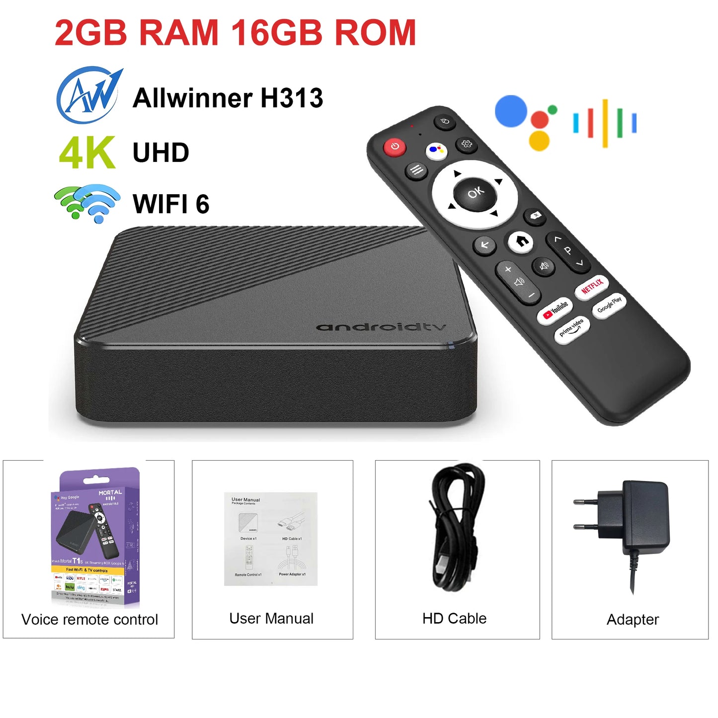 Android14 TV Box Smart Home theater T1S AllwinnerH313 Chip Quad core Wifi6 1000M Lan Bluetooth Chromecast Streaming Media Player
