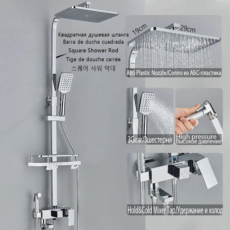 Black Rainfall Bathtub Shower Faucet Set 4 Ways with Bidet Mixer Taps Wall Mounted Brass Pressurization Rain Shower System Sets